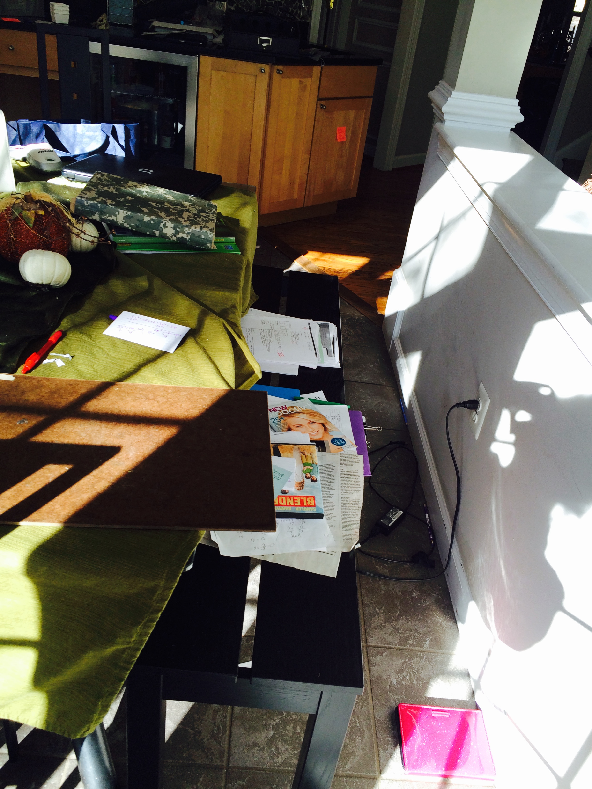 Dining table before organization second angle