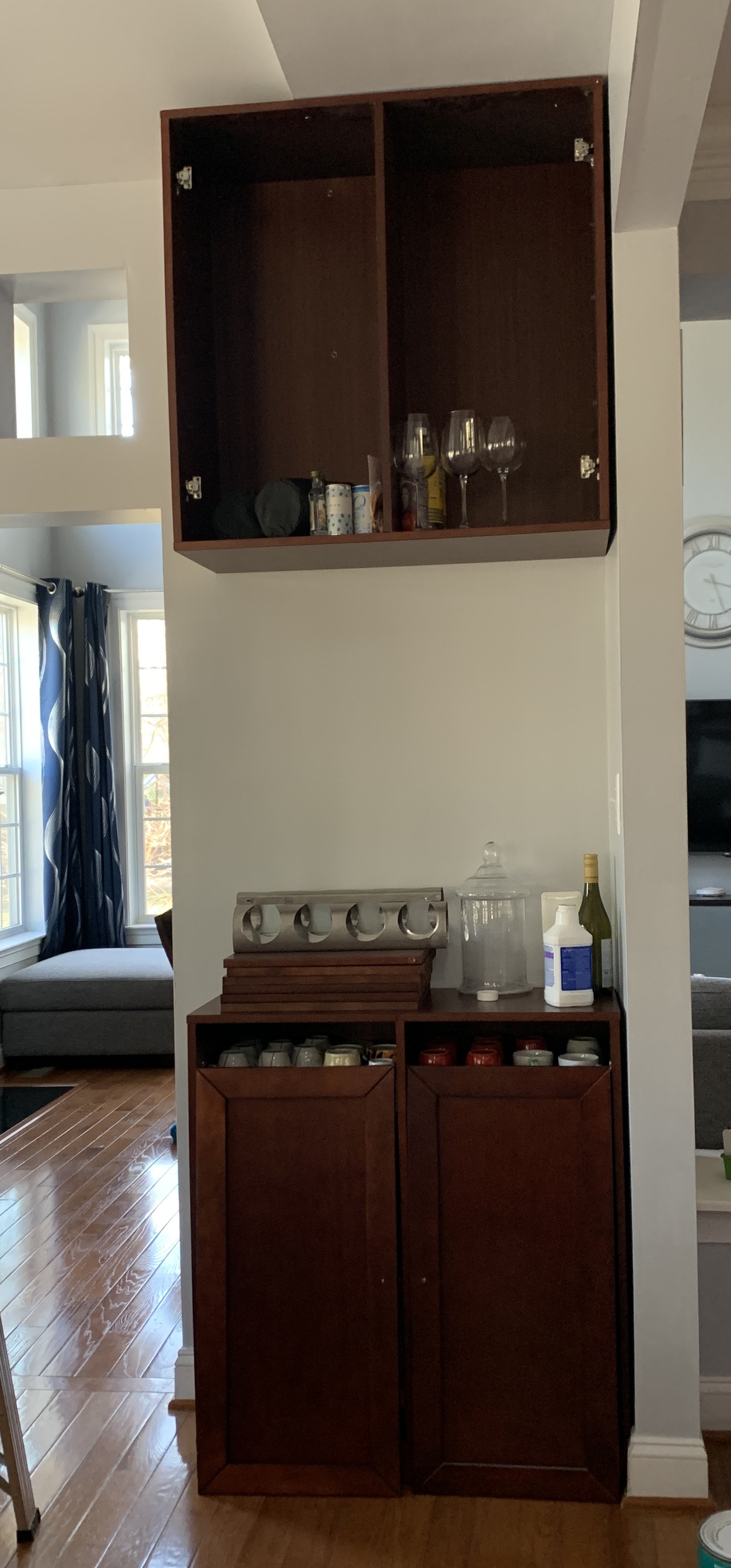 Coffee and wine station midway through organization